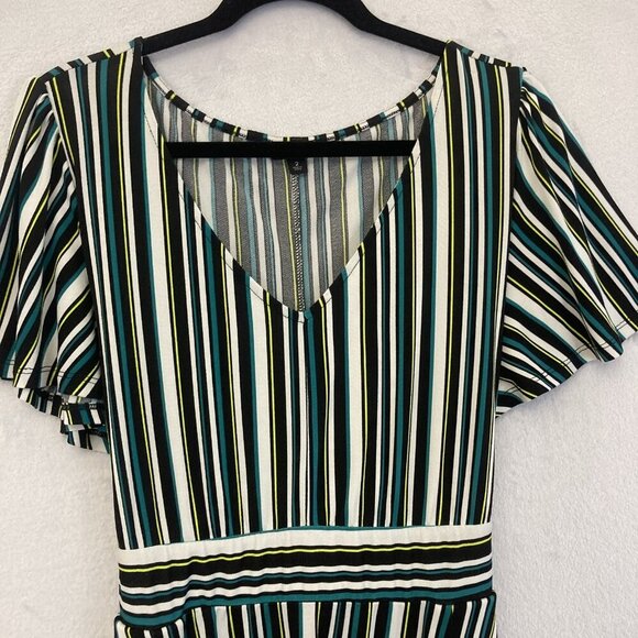 Torrid Midi Dress Womens 2 2X Black Teal Flowy Striped Short Sleeve Fit & Flare - Picture 8 of 14